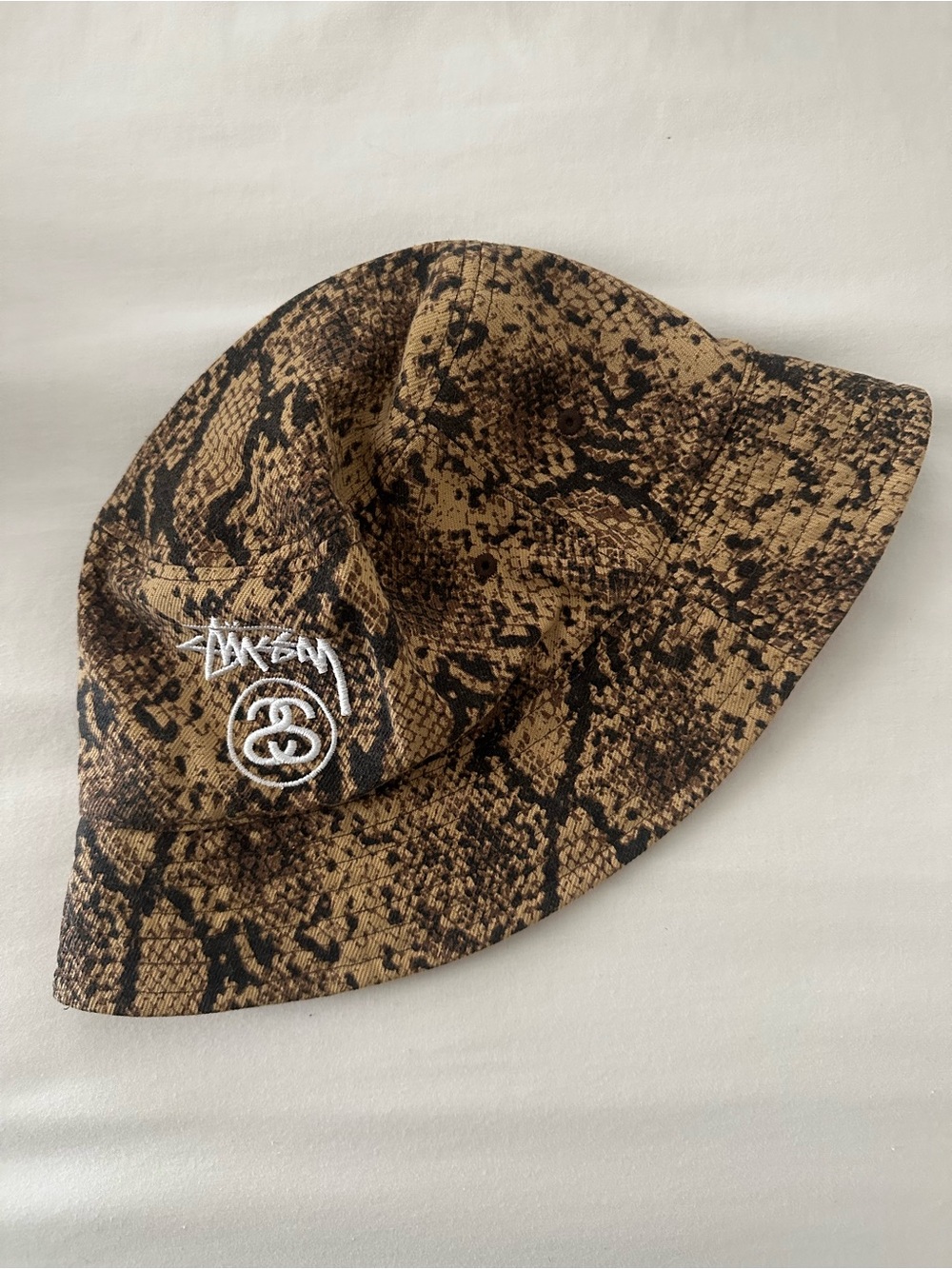 Stussy Brown and Black Snake-Print Bucket Hat